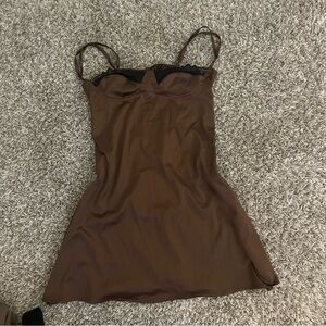 BROWN SILK MINI DRESS